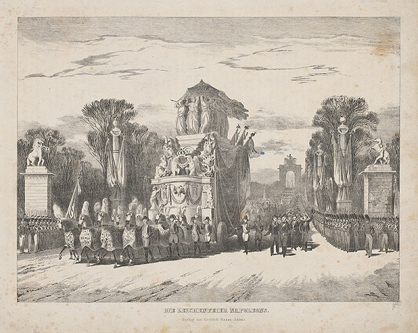 Stredoeurópsky grafik z 19. storočia – Pohrebný sprievod pri pohrebe Napoleona