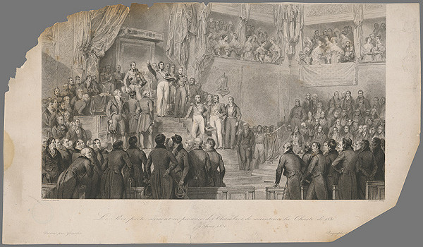 Jean Jacques Frilley, Edouard-Henri Girardet, Eugène Devéria, Charles Gavard – Ľudovít Filip Orleánsky prisahá na novú ústavu 