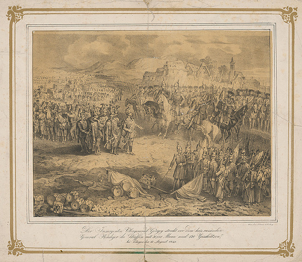 Rakúsky grafik z 19. storočia – Povstalci pred ruským cárom