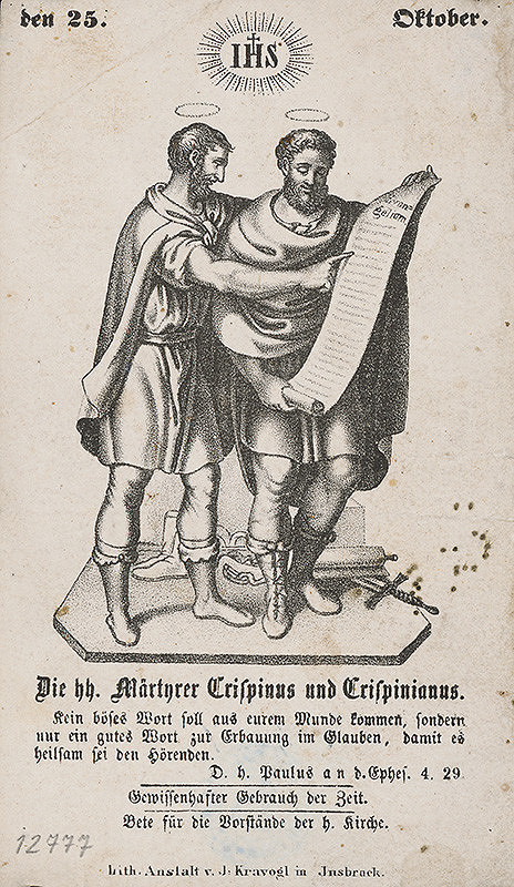 Stredoeurópsky grafik z 19. storočia – Svätý Krišpín a Krišpinián - mučeníci