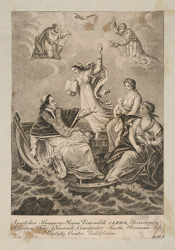 Stredoeurópsky grafik z 19. storočia – Uhorskí apoštoli oslavujú kráľovnú