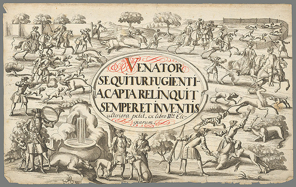 Stredoeurópsky grafik z 18. storočia – Poľovnícka scéna s textom elégie