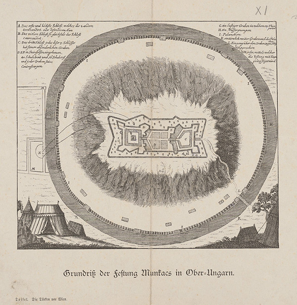 Stredoeurópsky grafik z 18. storočia – Pôdorys pevnosti Munkacs v Hornom Uhorsku