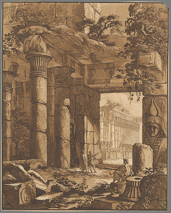 Stredoeurópsky grafik z 19. storočia – Zrúcanina egyptského chrámu