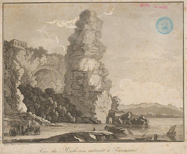 Stredoeurópsky grafik z 19. storočia – Pohľad na skalu prístavu Terracine