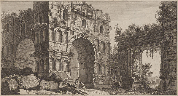 Francesco Piranesi – Dianin chrám (zrkadlová kópia pohľadu na chrám Janus Quadrifons)