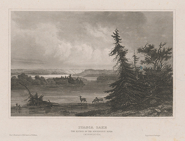 Stredoeurópsky grafik z 19. storočia – Prameň rieky Missisipi 