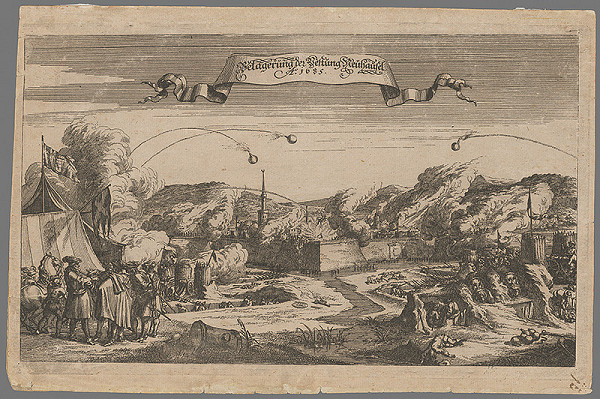 Stredoeurópsky grafik z 2. polovice 17. storočia – Obliehanie pevnosti Nové Zámky v roku 1685