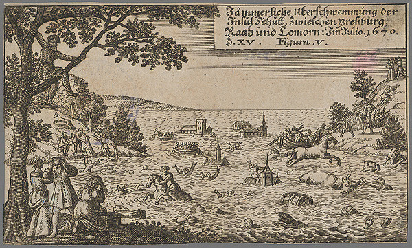 Stredoeurópsky grafik zo 17. storočia – Povodeň pri Žitnom ostrove