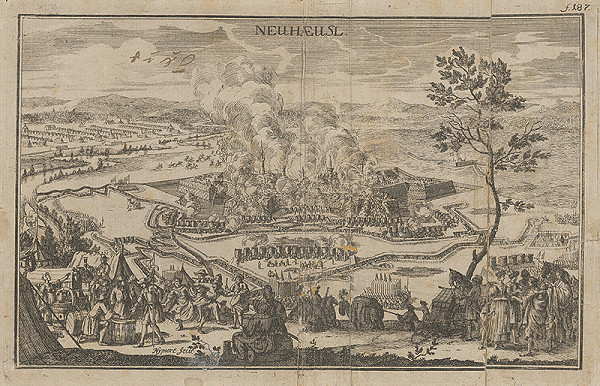 Stredoeurópsky grafik z 1. polovice 17. storočia – Obliehanie pevnosti Nové Zámky