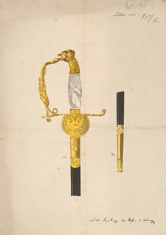 Nemecký grafik z 19. storočia – Návrh na rukoväť šable 