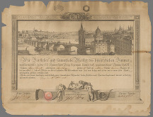 Koch – Výučný tesársky list s pohľadom na Prahu 