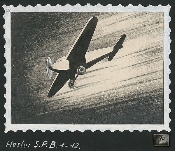 Slovenský grafik z 20. storočia – Návrh na známku-lietadlo 