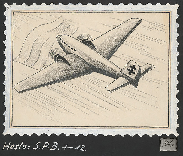 Slovenský grafik z 20. storočia – Návrh na známku-lietadlo 