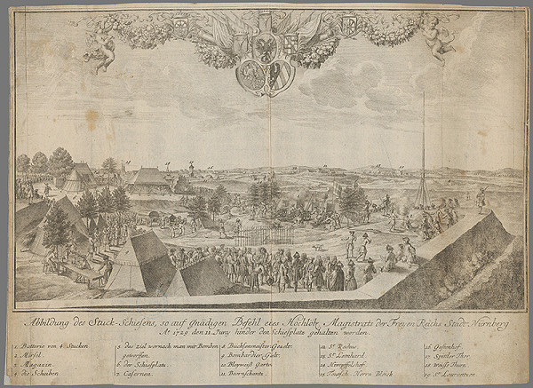 Stredoeurópsky grafik z 1. polovice 18. storočia – Delostrelecké cvičenie v Norimberku