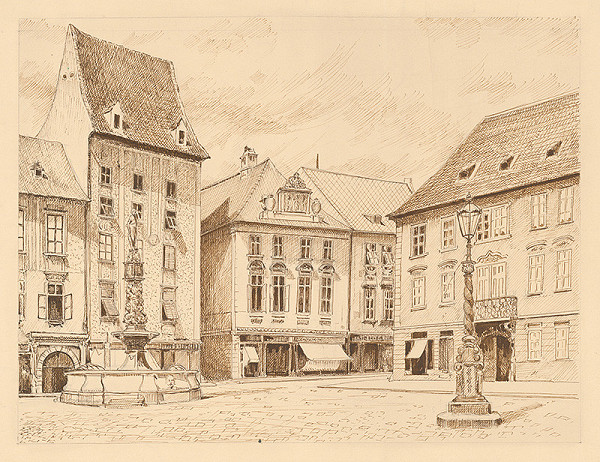 Stredoeurópsky grafik z 19. storočia – Rolandova fontána v Bratislave