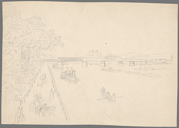 Stredoeurópsky grafik z 19. storočia – Most cez Dunaj v Bratislave