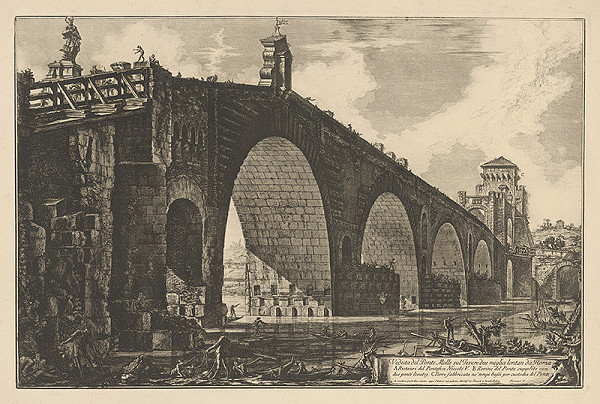 Francesco Piranesi – Pohľad na most Ponte Molle na Tibere v Taliansku