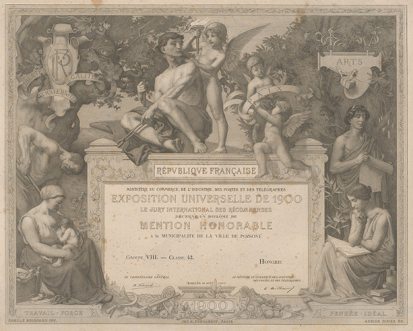 Adrien Didier, Camille Boignard – Čestné uznanie mestskej rade v Bratislave zo svetovej výstavy v Paríži roku 1900 