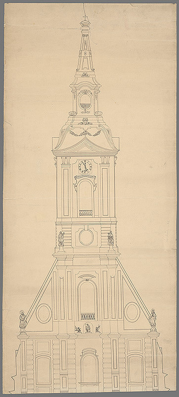 Stredoeurópsky grafik z 1. polovice 19. storočia – Západná fasáda veže dómu sv.Martina v Bratislave 