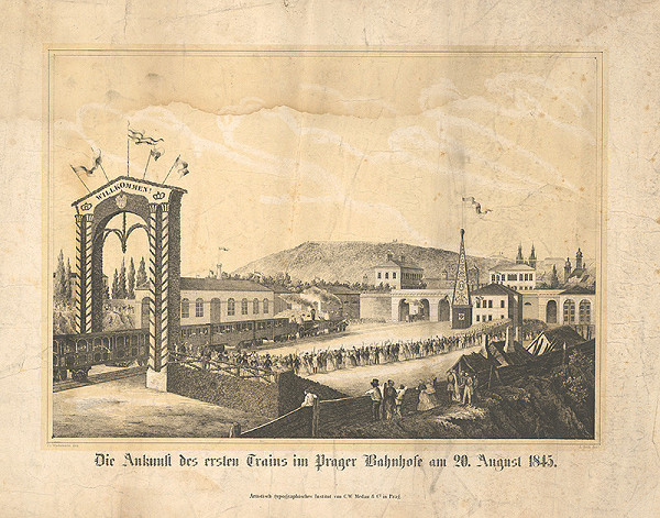 A. Roth, Bedřich Wachsmann – Príchod prvého vlaku v Prahe na nádraží 20. aug. 1845