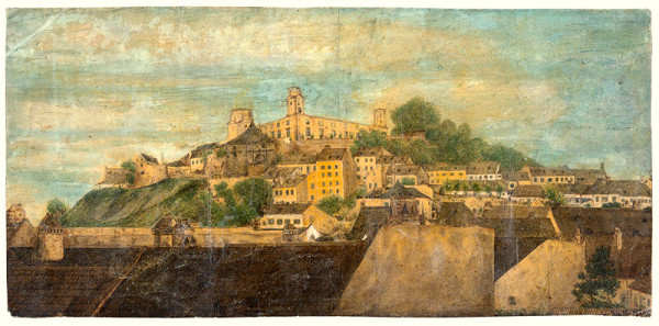 Stredoeurópsky grafik z 19. storočia – Bratislavský hrad s časťou podhradia