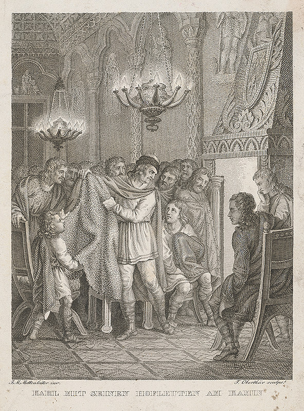 François Jacques Oberthür, Johann Michael Mettenleiter – Karol I. Veľký so svojimi dvoranmi pred kozubom
