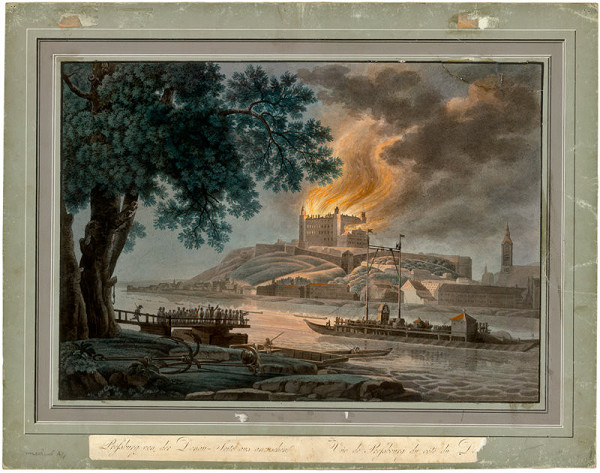 Stredoeurópsky grafik z 1. polovice 19. storočia – Požiar Bratislavského hradu