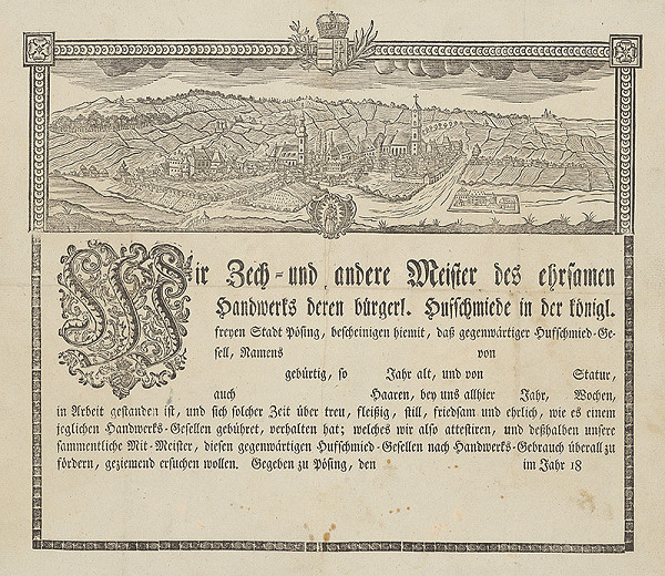 Slovenský grafik z 19. storočia – Cechový list podkúvačov z Pezinka