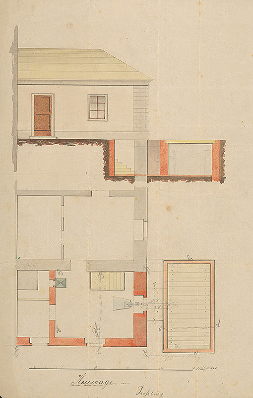 Stredoeurópsky grafik z 19. storočia – Pôdorys a fasádny plán Bratislavskej mestskej váhy 