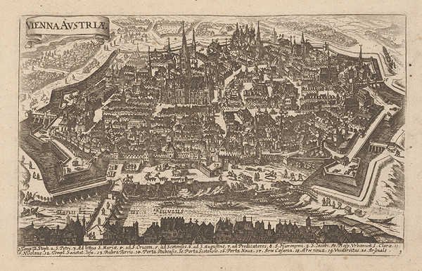 Stredoeurópsky grafik zo 17. storočia – Viedeň v 18.storočí - pôdorys mesta s hradbami