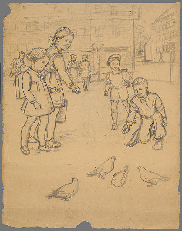 Stredoeurópsky grafik z 20. storočia – Deti a holuby