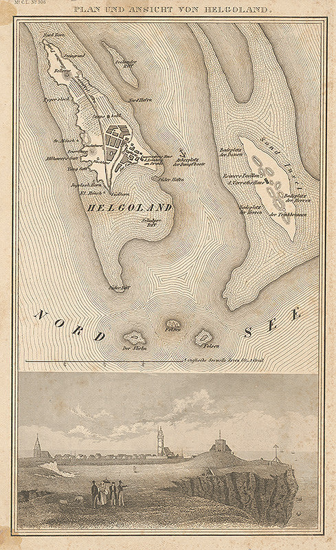 Nemecký grafik z 19. storočia – Plán a pohľad na ostrov Helgoland