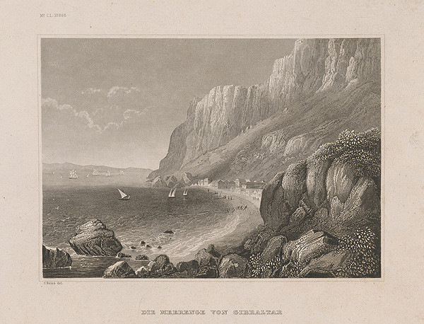 Nemecký grafik z 19. storočia – Morská úžina od Gibraltaru 