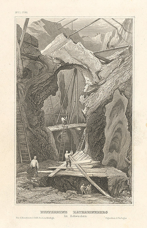 Nemecký grafik z 19. storočia – Medené bane v Katarinsbergu vo Švédsku 