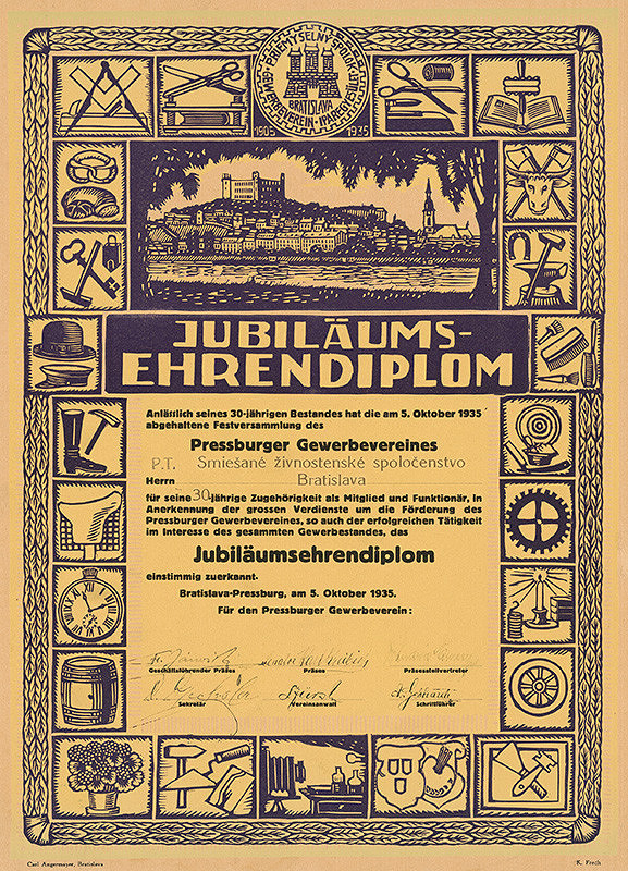 Karol Frech – Jubilejný čestný diplom 