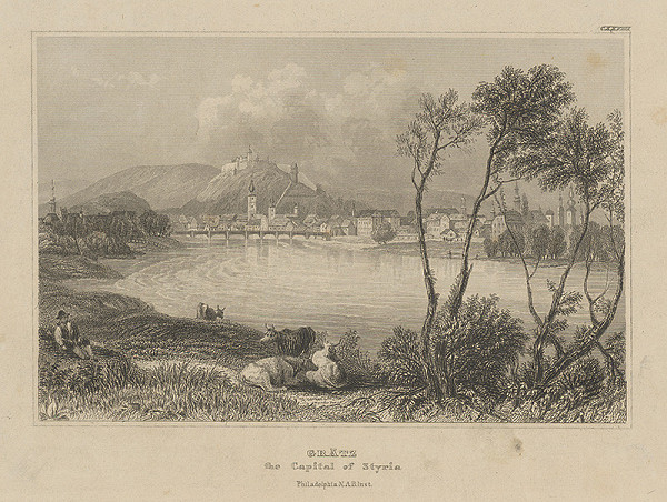 Nemecký grafik z 19. storočia – Pohľad na Grätz 