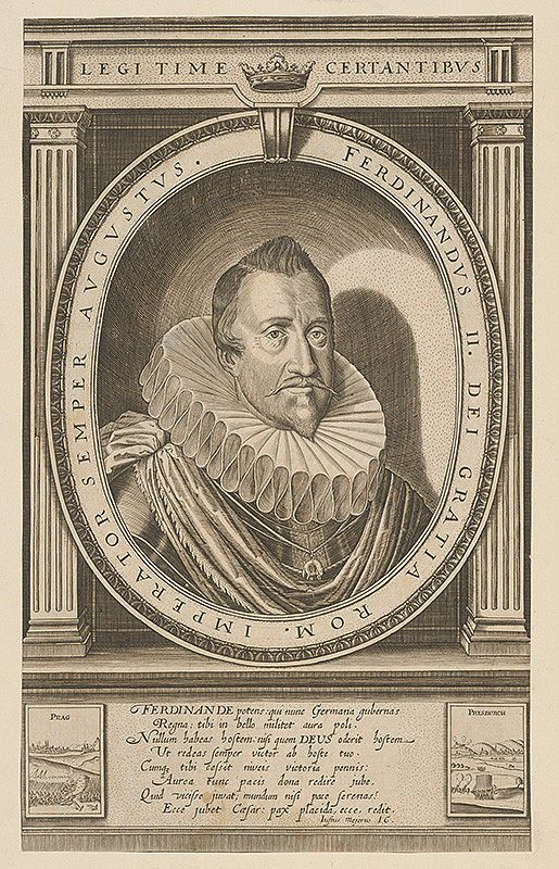 Stredoeurópsky rytec – Portrét cisára Ferdinanda II. s pohľadom na Bratislavu a Prahu 