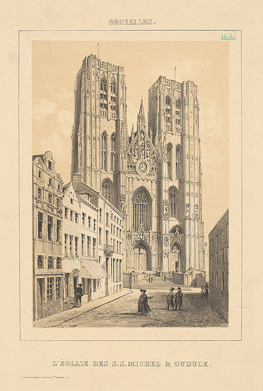 Francúzsky grafik z 19. storočia, P.J. Daems – Kostol Sv. Michala a Guduly v Bruseli