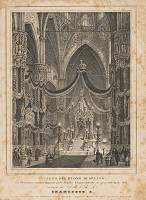 Giuseppe Elena, Gallina, Alessandro Sidoli, Alessandro Sanquirico – Interiér Dómu v Miláne (Interiér dómu v Miláne počas smútočných ceremónií pri príležitosti úmrtia lombardsko-benátskeho kráľa Františka I.) 