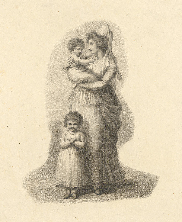 Stredoeurópsky grafik z 1. polovice 19. storočia – Matka s dvoma deťmi z Dolnej zeme