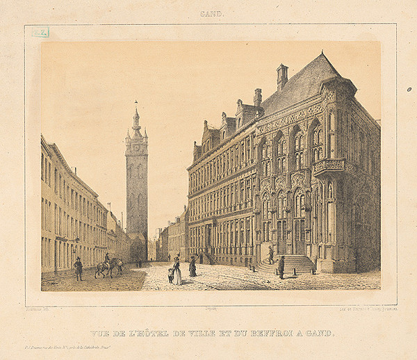 Théodore Fourmois, François Simonau, Edwin Toovey – Pohľad na radnicu a Beffroi a Gand