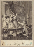 Jean Charles Baquoy, Jean Henri Eberts, Jean Michel Moreau – Je to syn, pane! (ilustrácia z druhého zväzku knihy Le Monumment du Costume Physique et Moral de la fin du dix-huitième siècle, ou Tableaux de la Vie, Paris, 1776) 
