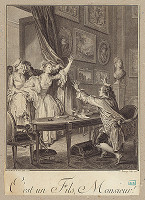 Jean Charles Baquoy, Jean Henri Eberts, Jean Michel Moreau – Je to syn, pane! (ilustrácia z druhého zväzku knihy Le Monumment du Costume Physique et Moral de la fin du dix-huitième siècle, ou Tableaux de la Vie, Paris, 1776) 