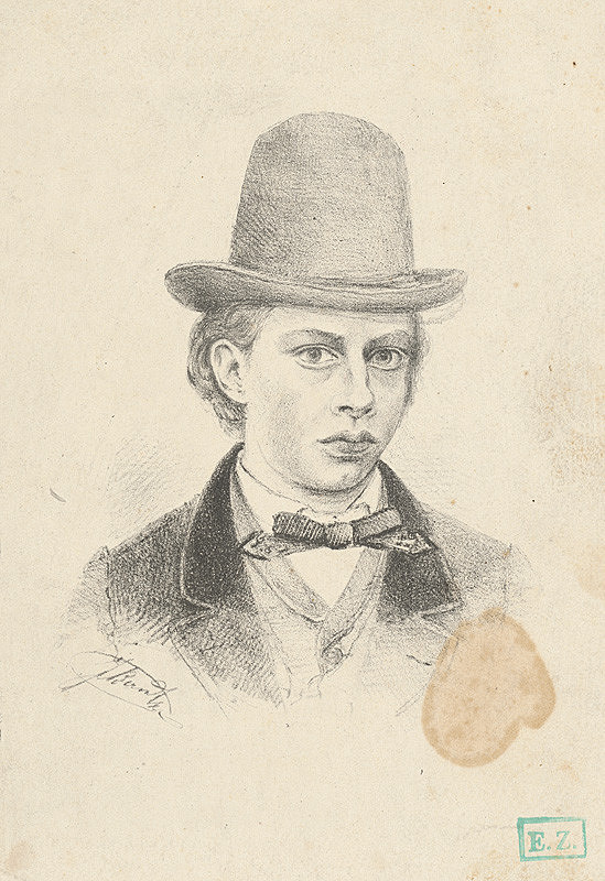 Rakúsky grafik – Portrét mladého muža v klobúku
