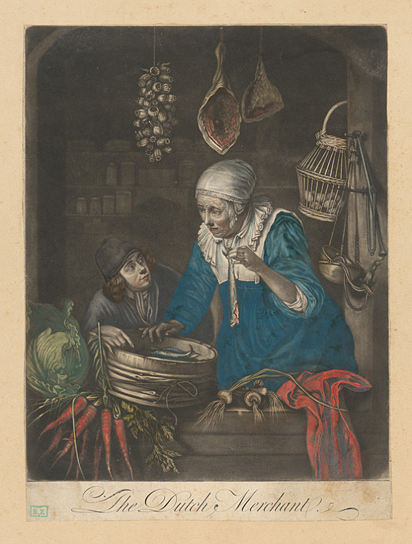Anglický grafik, John Bowles, Gerard Dou – Predavačka rýb (Predavačka z Holandska) 