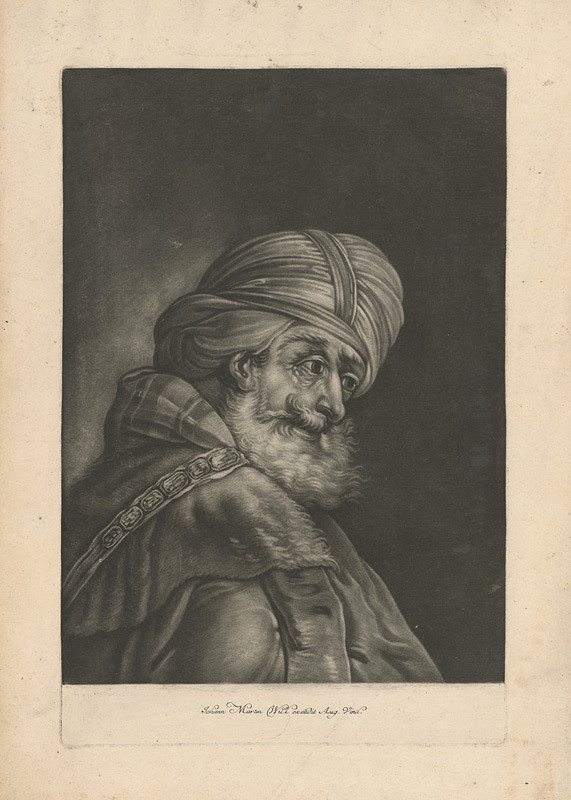 Johann Martin Will – Portrét muža v turbane so šerpou a kožušinovým golierom na kaftane