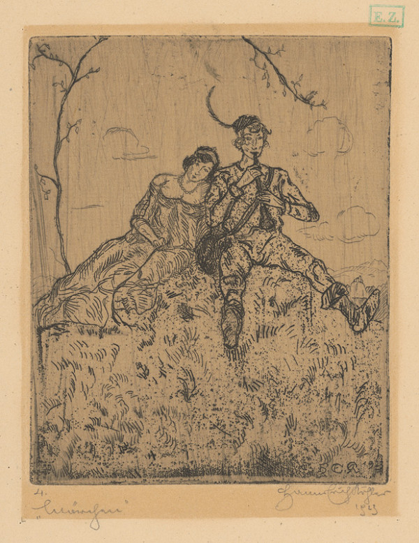 Nemecký grafik – Zamilovaný pár na lúke 