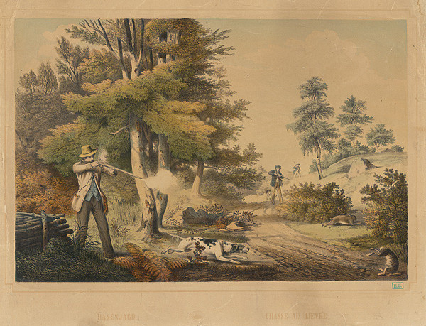 Rakúsky grafik z 2. polovice 19. storočia – Poľovačka na zajace 