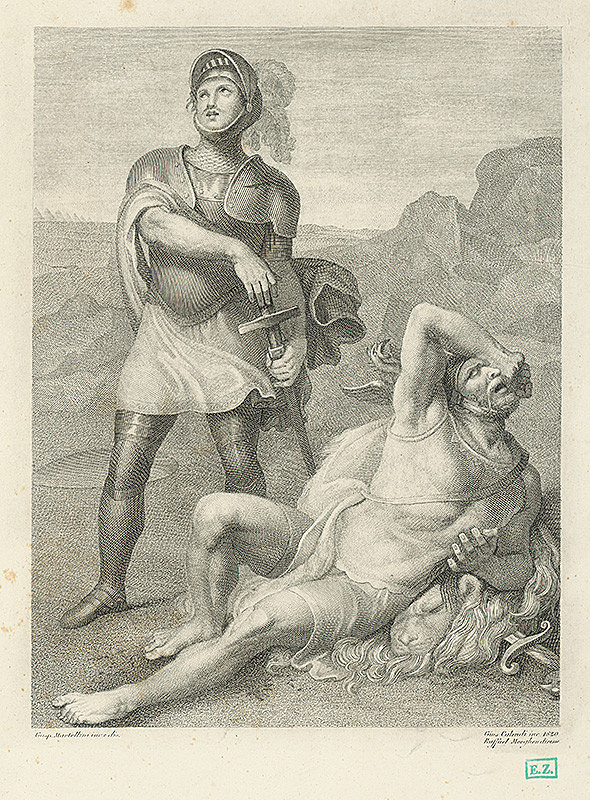 Giuseppe Calendi, Raphael Morghen, Gaspero Martellini – Dávid a Goliáš ? (Ilustrácia z knihy Torquata Tassa La Gerusalemme liberata) 